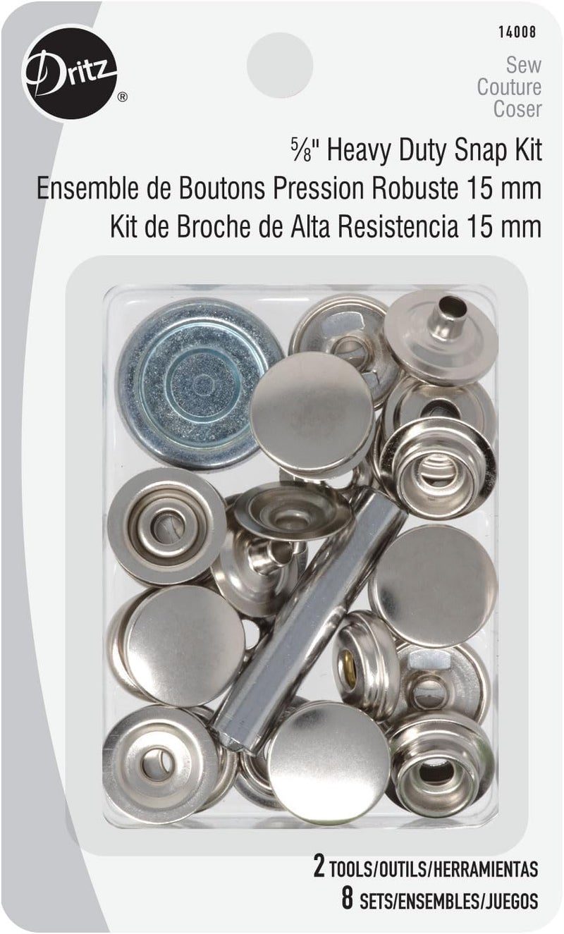 Dritz 5/8" Heavy Duty Snap Kit, 8 Sets with Tools, Silver - Image 1